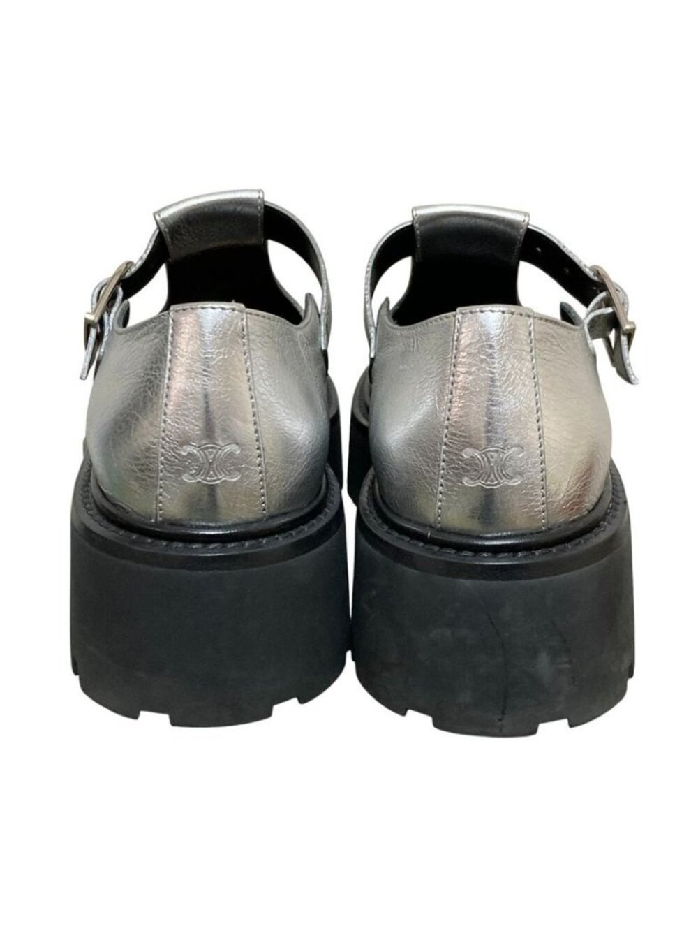 Celine Triomphe T Strap Loafer 37 Silver - Picture 5 of 12